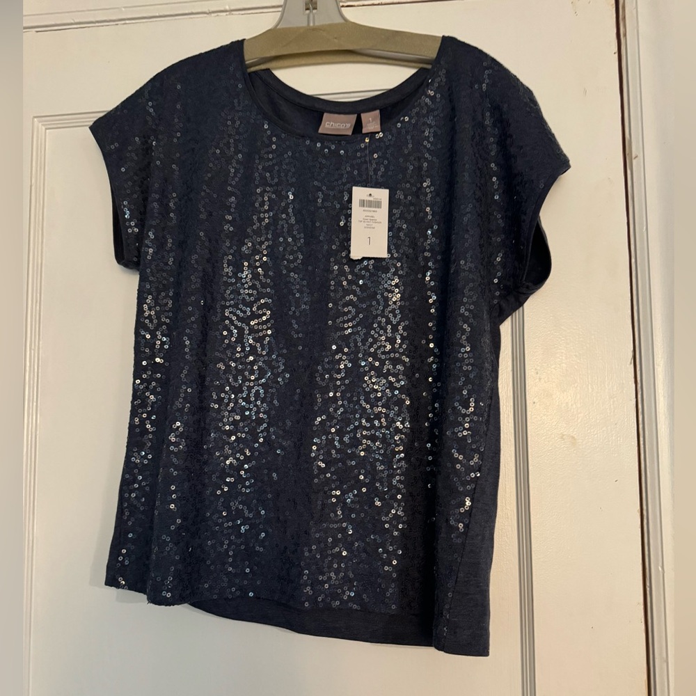 NWT, Chicos Navy Sequin Top size 1